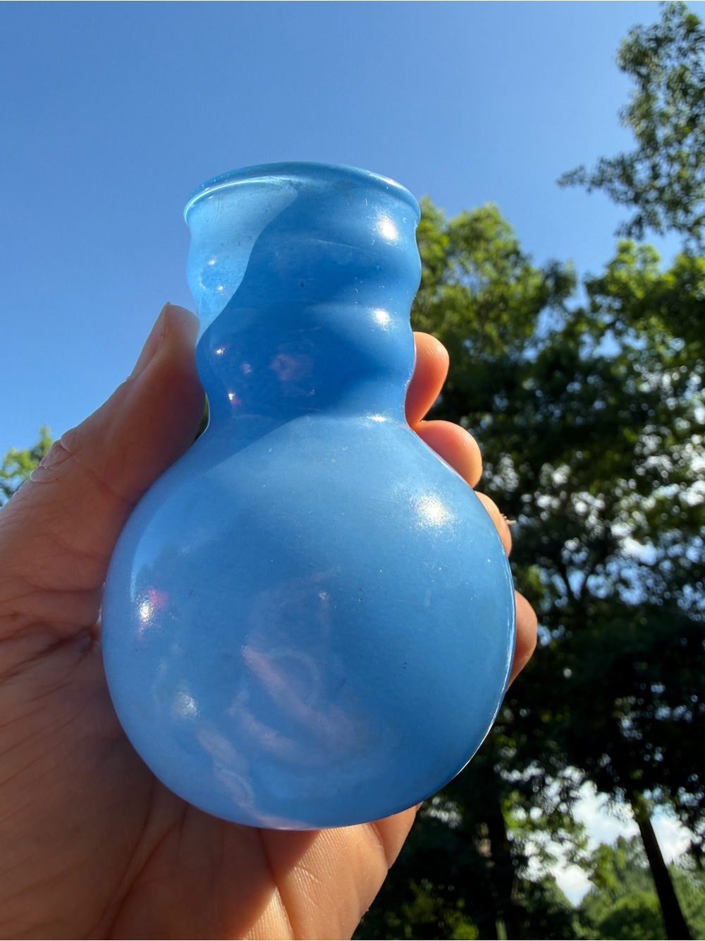 Vintage Blue Satin Glass Mini Vase Bud Vase